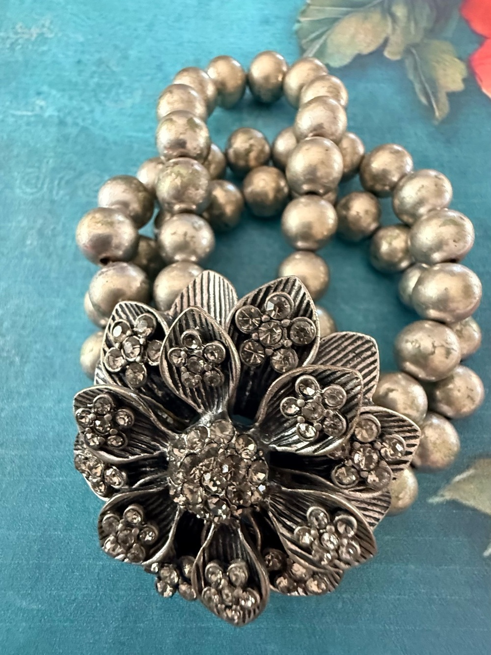 Floral Cluster Silver Bead Statement Bracelet